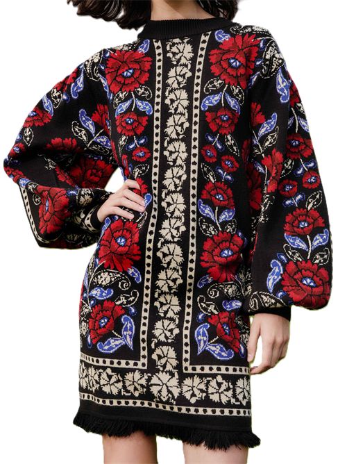 Abito Farm Rio Black Valentina Puff Sleeve Knit Dress FARM Rio | 34022525096VALENTINA BLACK